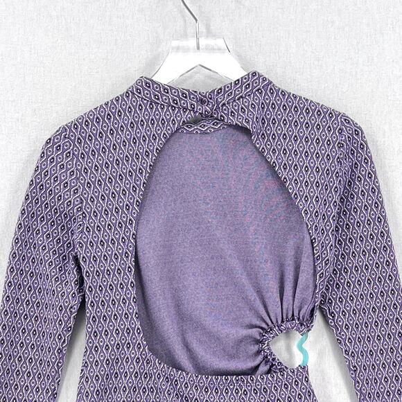 ZARA Jacquard Long Sleeve Cut Out Open Back Mini Dress Womens Small Purple Heart - Picture 8 of 16